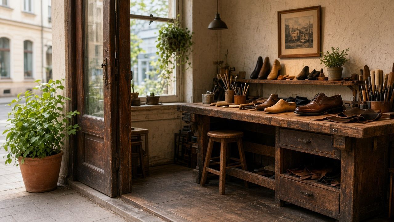 Shoe / leather repair workspace at Ladleintar House